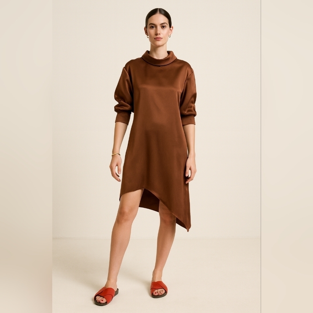 Patrizia Segreti Milano Brown Asymmetric Viscose Dress – Size IT 44 (Fits M/L)